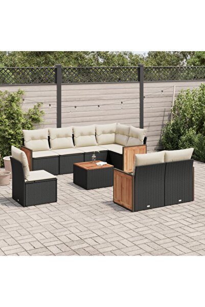 vidaxl Set mobilier de gradina cu perne, 9 piese, negru, poliratan