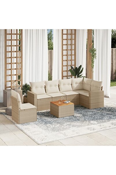 vidaxl Set canapele de gradina, 7 piese, cu perne, bej, poliratan