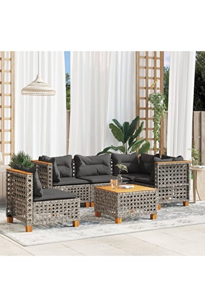 vidaxl Set mobilier gradina cu perne, 6 piese, gri, poliratan