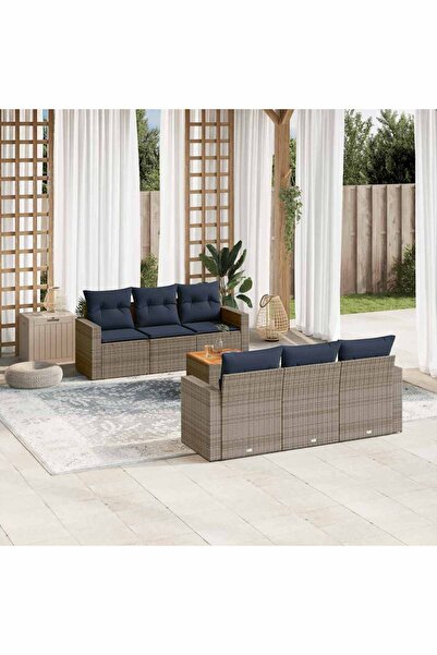 vidaxl Set canapele de gradina cu perne, 7 piese, gri, poliratan