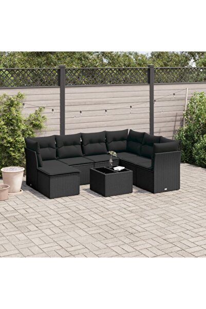 vidaxl Set mobilier de gradina cu perne, 8 piese, negru, poliratan