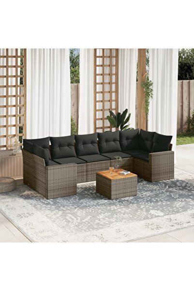 vidaxl Set canapele de gradina cu perne, 8 piese, gri, poliratan