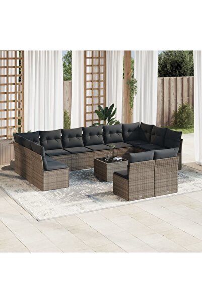 vidaxl Set mobilier de gradina cu perne, 13 piese, gri, poliratan