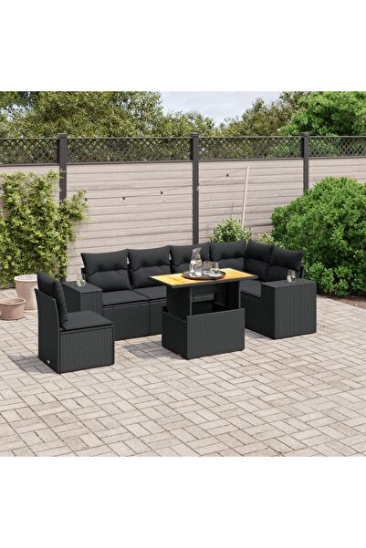 vidaxl Set canapele de gradina cu perne, 7 piese, negru, poliratan