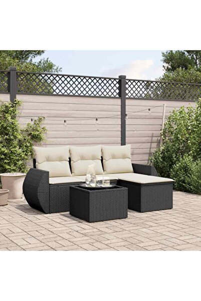 vidaxl Set mobilier de gradina cu perne, 5 piese, negru, poliratan