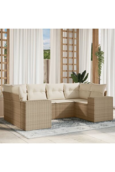 vidaxl Set canapele de gradina cu perne, 6 piese, bej, poliratan
