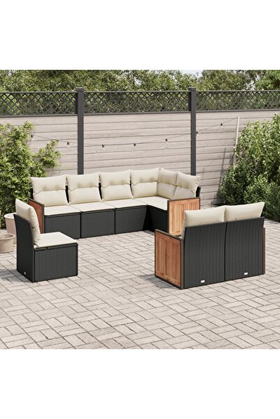 vidaxl Set mobilier de gradina cu perne, 8 piese, negru, poliratan