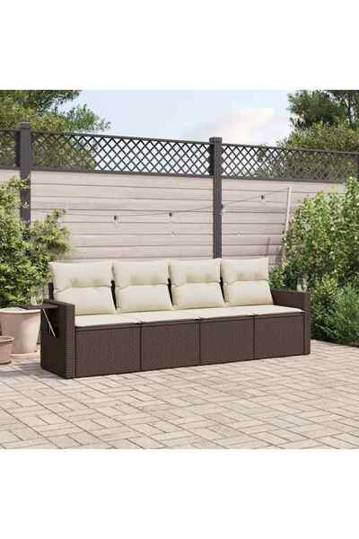 vidaxl Set canapele de gradina, 4 piese, cu perne, maro poliratan maro