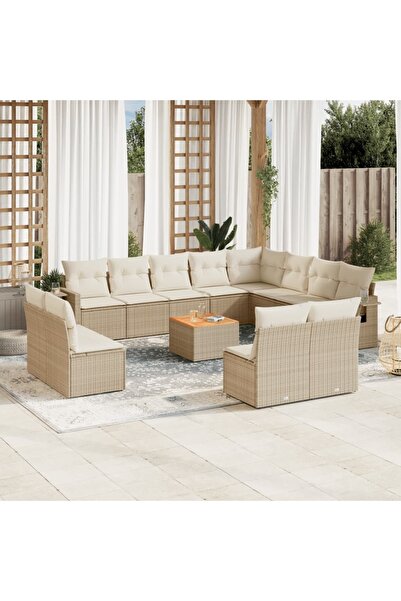 vidaxl Set canapele de gradina, 13 piese, cu perne, bej, poliratan