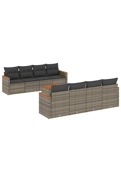 vidaxl Set canapele de gradina, 9 piese, cu perne, gri, poliratan