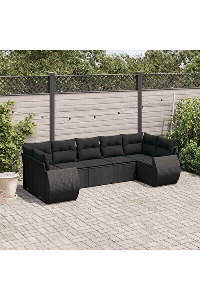 vidaxl Set canapele de gradina cu perne, 7 piese, negru, poliratan