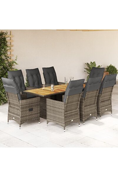 vidaxl Set mobilier gradina cu perne, 9 piese, gri, poliratan