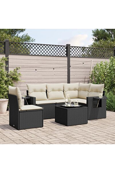 vidaxl Set mobilier de gradina cu perne, 6 piese, negru, poliratan