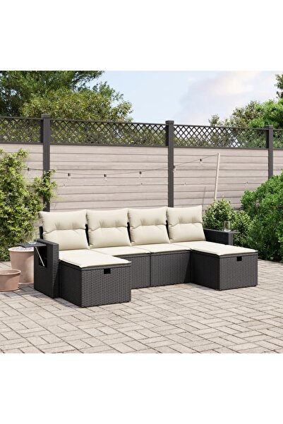 vidaxl Set mobilier de gradina cu perne, 6 piese, negru, poliratan