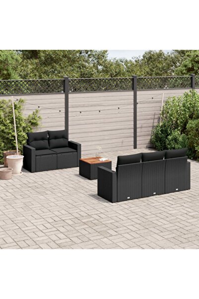 vidaxl Set mobilier de gradina cu perne, 6 piese, negru, poliratan