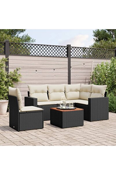 vidaxl Set mobilier de gradina cu perne, 6 piese, negru, poliratan