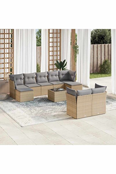 vidaxl Set canapele de gradina cu perne, 10 piese, bej, poliratan