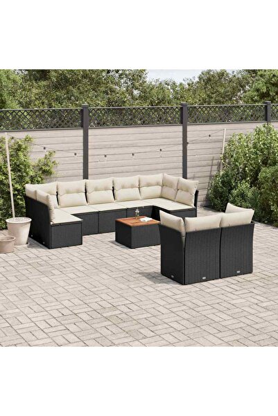 vidaxl Set canapele de gradina cu perne, 10 piese, negru, poliratan