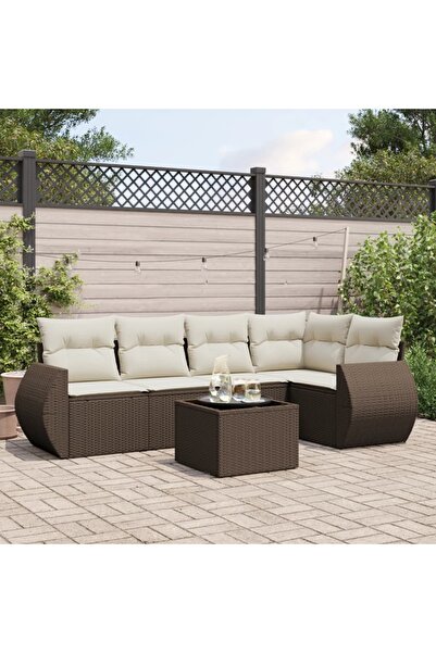 vidaxl Set canapele de gradina cu perne, 6 piese, maro, poliratan