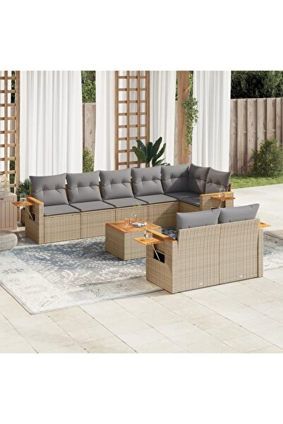 vidaxl Set canapele de gradina, 9 piese, cu perne, gri, poliratan