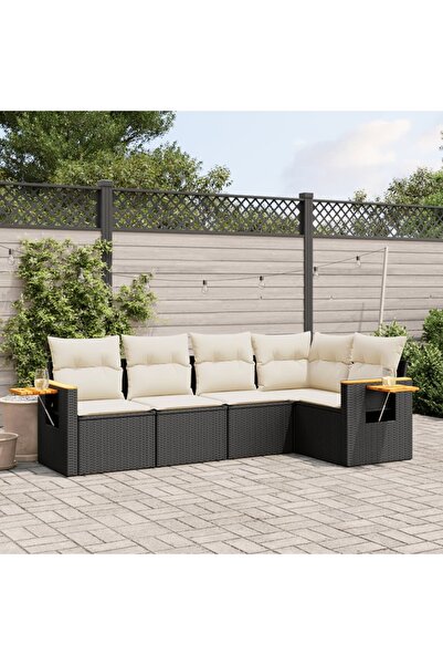 vidaxl Set mobilier de gradina cu perne, 5 piese, negru, poliratan