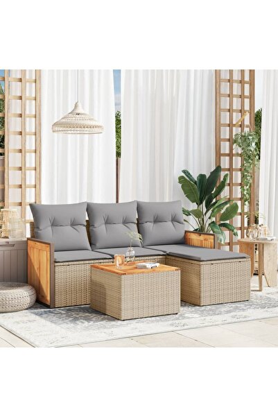 vidaxl Set canapele de gradina cu perne, 5 piese, bej, poliratan