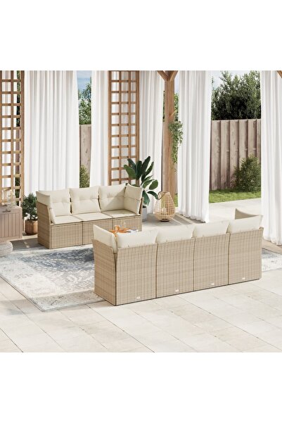 vidaxl Set canapele de gradina, 8 piese, cu perne, bej, poliratan