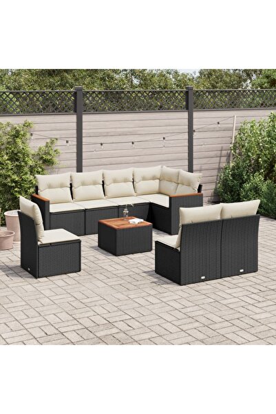 vidaxl Set mobilier de gradina cu perne, 9 piese, negru, poliratan