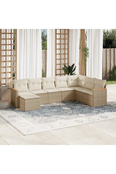vidaxl Set canapele de gradina, 8 piese, cu perne, bej, poliratan