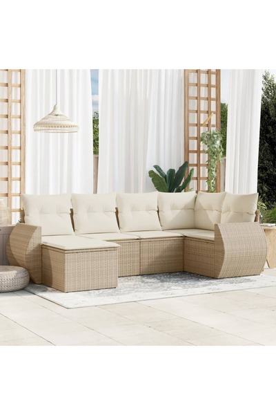 vidaxl Set canapele de gradina cu perne, 6 piese, bej, poliratan