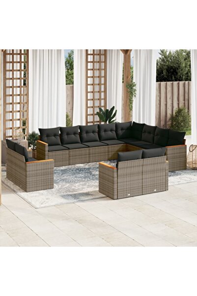 vidaxl Set canapea de gradina cu perne, 12 piese, gri, poliratan