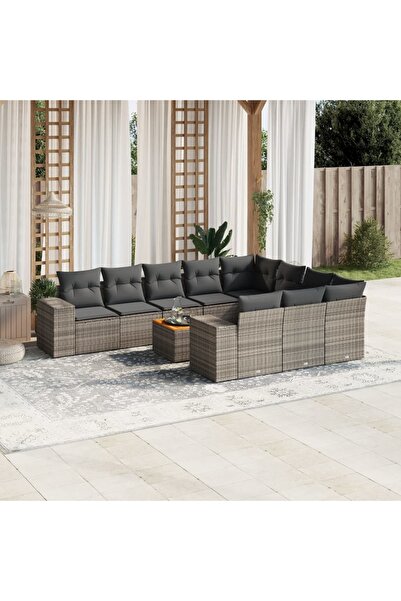 vidaxl Set canapele de gradina cu perne, 11 piese, gri, poliratan