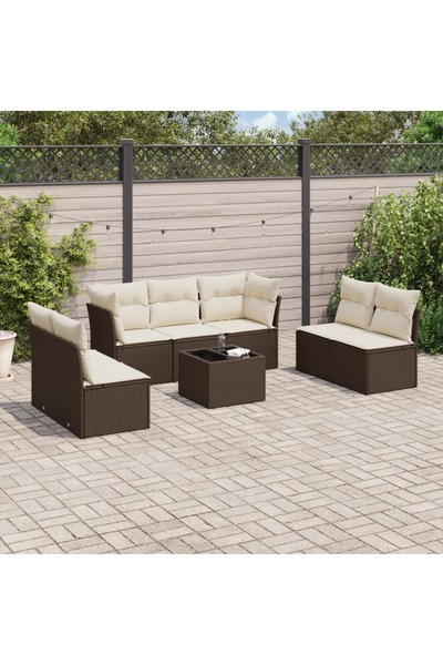 vidaxl Set canapele de gradina cu perne, 8 piese, maro, poliratan