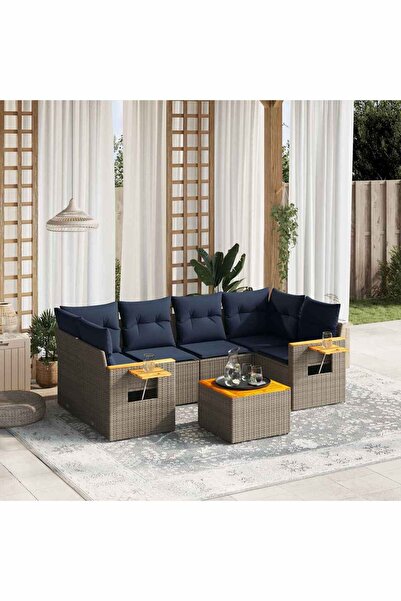 vidaxl Set canapele de gradina cu perne, 7 piese, gri, poliratan