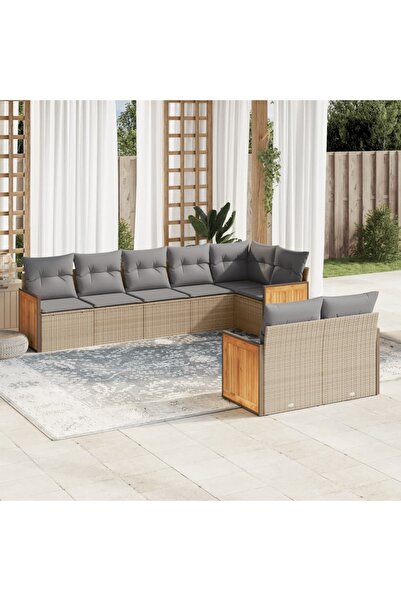 vidaxl Set canapele de gradina, 8 piese, cu perne, bej, poliratan