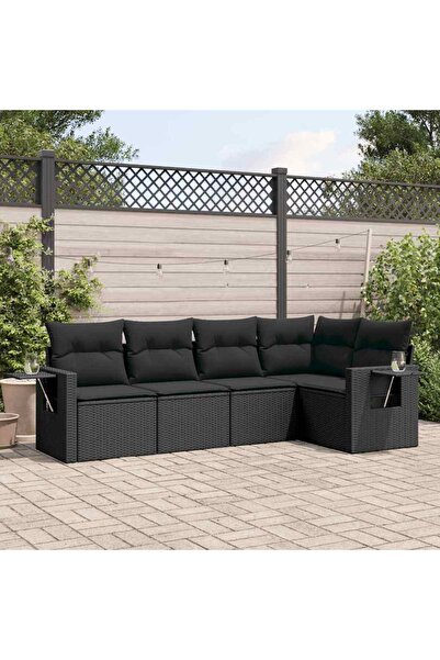vidaxl Set mobilier de gradina cu perne, 5 piese, negru, poliratan