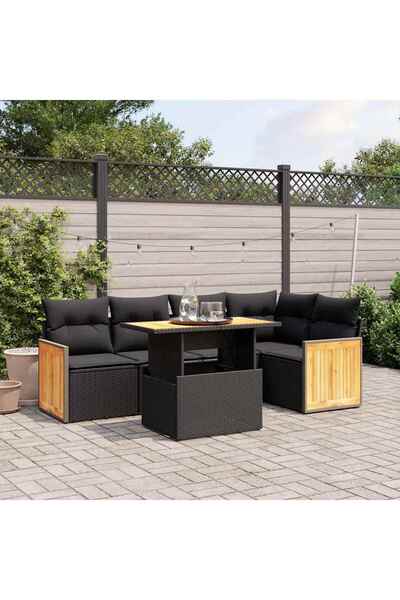 vidaxl Set mobilier de gradina cu perne, 6 piese, negru, poliratan