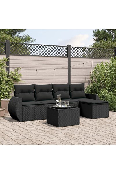 vidaxl Set mobilier de gradina cu perne, 6 piese, negru, poliratan