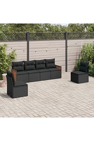 vidaxl Set mobilier de gradina cu perne, 6 piese, negru, poliratan