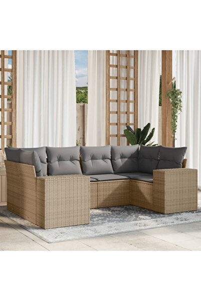vidaxl Set canapele de gradina cu perne, 6 piese, bej, poliratan