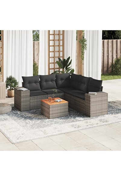 vidaxl Set mobilier gradina cu perne, 6 piese, gri, poliratan