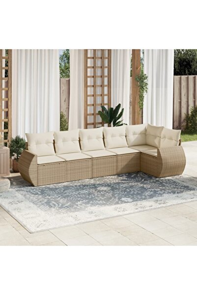 vidaxl Set canapele de gradina cu perne, 6 piese, bej, poliratan