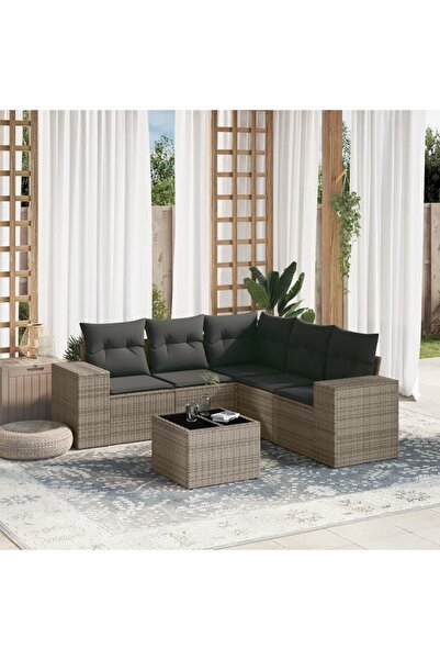 vidaxl Set mobilier gradina cu perne, 6 piese, gri, poliratan