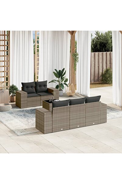 vidaxl Set mobilier gradina cu perne, 6 piese, gri, poliratan