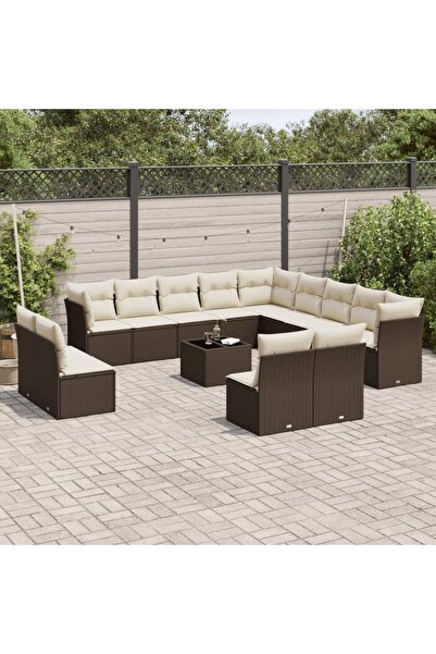 vidaxl Set mobilier de gradina cu perne, 14 piese, maro, poliratan