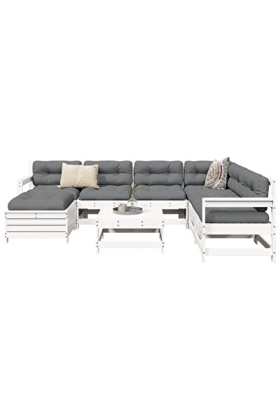 vidaxl Set canapea de gradina, 8 piese, alb, lemn masiv de pin