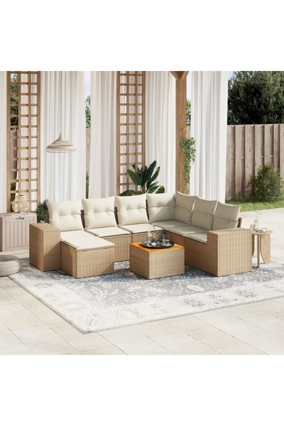 vidaxl Set canapele de gradina, 8 piese, cu perne, bej, poliratan