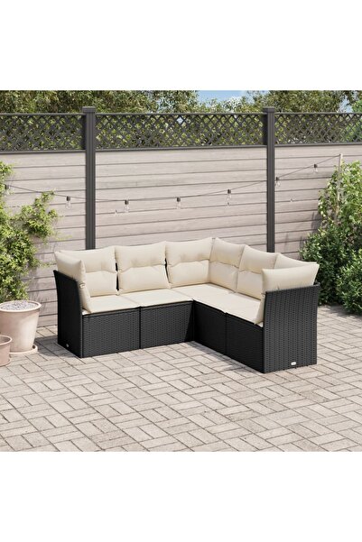 vidaxl Set mobilier de gradina cu perne, 5 piese, negru, poliratan
