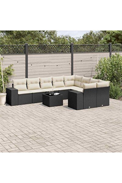 vidaxl Set canapele de gradina cu perne, 10 piese, negru, poliratan