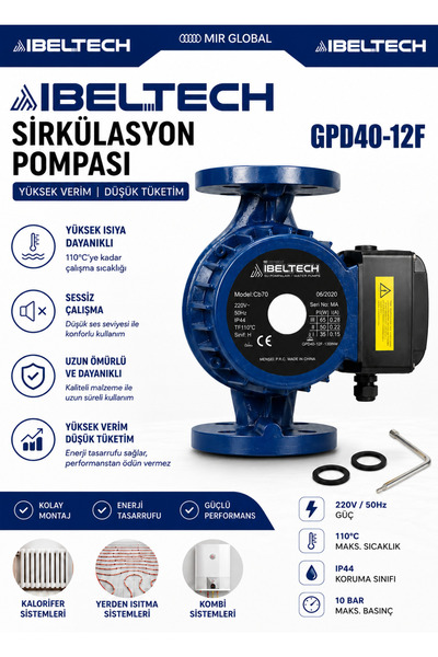 İBELTECH GPD40-12F Flanşlı Sirkülasyon Pompası DN40 250mm Devir Daim Pompası ...